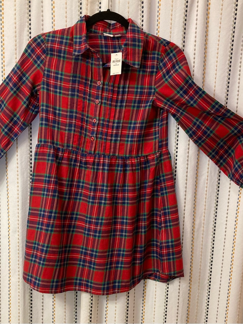 GAP Red Plaid Button-Front Tunic Dress XL Girls